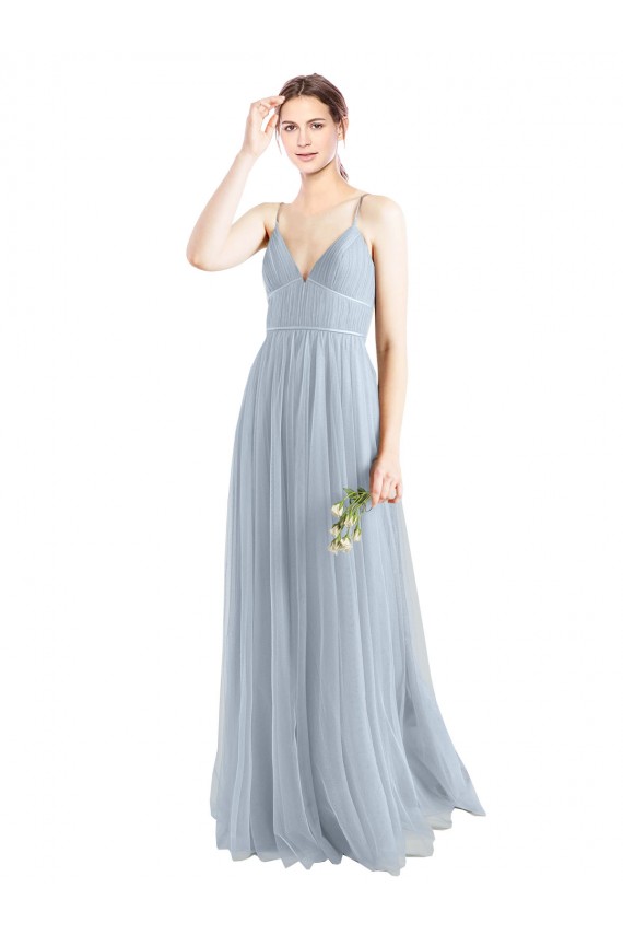 Long Sleeveless Tulle Light Sky Blue Spaghetti Straps A-Line Evening Dress / Bridesmaid Dress Colchester