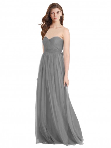 Long Sleeveless Tulle Slate Grey A-Line Bridesmaid Gown Colchester