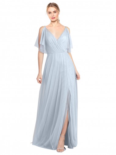 Long Flutter Sleeves Tulle Light Sky Blue A-Line Bridesmaid Dress / Evening Dress Colchester