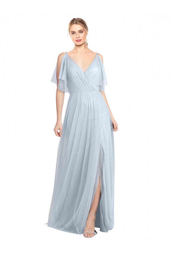 Long Flutter Sleeves Tulle Light Sky Blue A-Line Bridesmaid Dress / Evening Dress Colchester