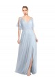 Long Flutter Sleeves Tulle Light Sky Blue A-Line Bridesmaid Dress / Evening Dress Colchester