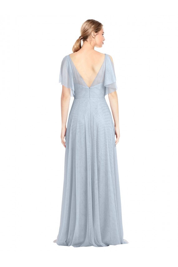 Long Flutter Sleeves Tulle Light Sky Blue A-Line Bridesmaid Dress / Evening Dress Colchester
