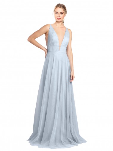 Long Floor Length Sleeveless Tulle Light Sky Blue A-Line Bridesmaid Dress Colchester