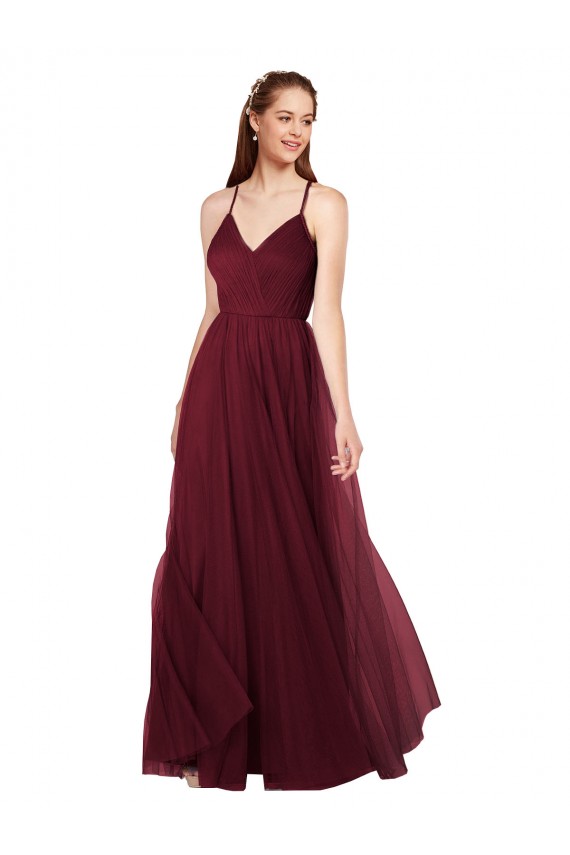 Long Sleeveless Tulle Burgundy A-Line Bridesmaid Dress Colchester
