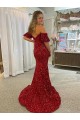 Court Train Short Sleeves Velvet Sequin Red Sheath Prom Dress / Evening Dress Colchester