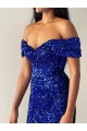 Sweep Train Sleeveless Velvet Sequin Royal Blue Mermaid Prom Dresses Colchester