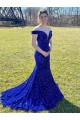 Sweep Train Sleeveless Velvet Sequin Royal Blue Sheath Prom Dress Colchester