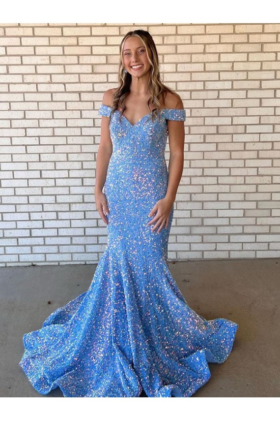 Long Sleeveless Velvet Sequin Periwinkle Mermaid Prom Dress / Evening Dress Colchester