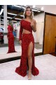 Sweep Train Long Sleeves Velvet Sequin Burgundy Mermaid Evening Dress Colchester