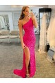 Sweep Train Sleeveless Velvet Sequin Fuchsia Sheath Evening Dress Colchester