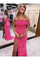 Sweep Train Sleeveless Velvet Sequin Fuchsia Sheath Evening Gown Colchester