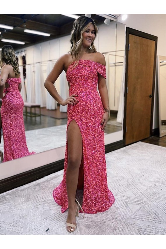 Sweep Train Sleeveless Velvet Sequin Fuchsia Sheath Evening Gown Colchester