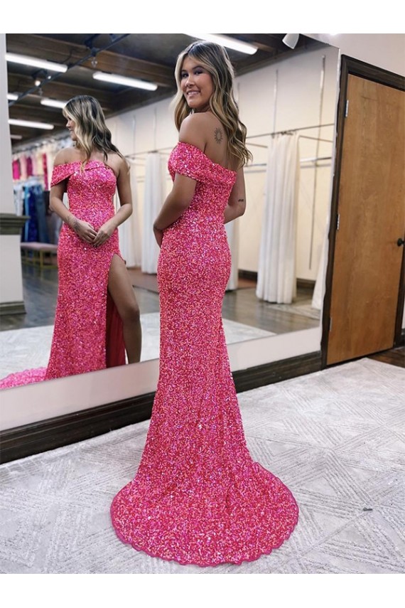 Sweep Train Sleeveless Velvet Sequin Fuchsia Sheath Evening Gown Colchester