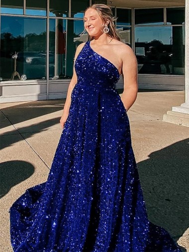 Sweep Train Sleeveless Velvet Sequin Royal Blue A-Line Prom Dress / Evening Gown Colchester