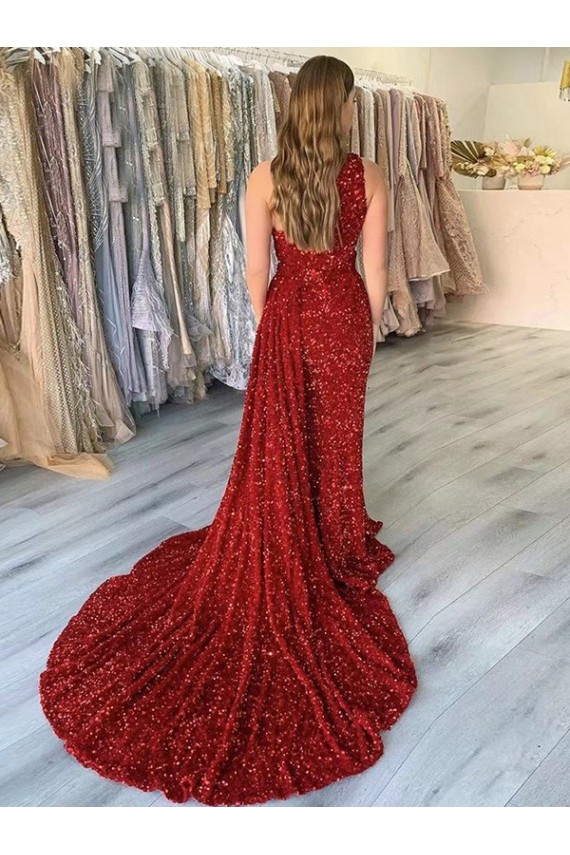 Court Train Sleeveless Velvet Sequin Burgundy Sheath Prom Dress Colchester