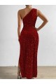 Long Sleeveless Velvet Sequin Red Sheath Prom Dress / Evening Dress Colchester