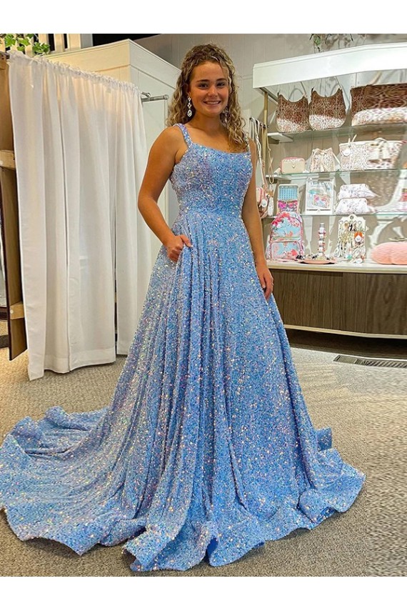 Court Train Sleeveless Velvet Sequin A-Line Prom Dress / Evening Dress Colchester