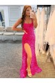 Sweep Train Sleeveless Velvet Sequin Fuchsia Sheath Prom Dress / Evening Gown Colchester