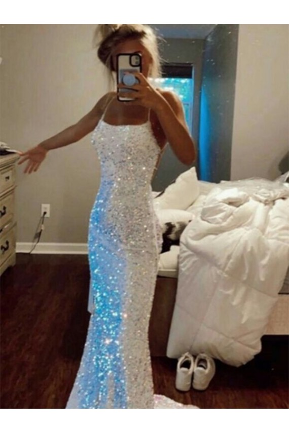 Sweep Train Sleeveless Velvet Sequin Spaghetti Straps Sheath Evening Dress Colchester
