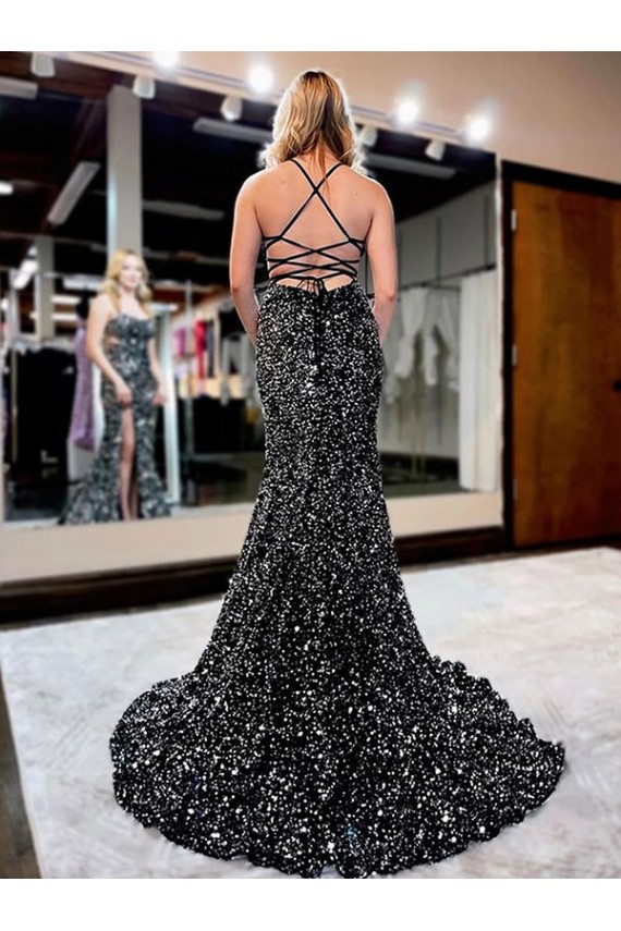 Sweep Train Sleeveless Velvet Sequin Sheath Prom Dress Colchester