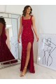 Long Sleeveless Velvet Sequin Burgundy Sheath Prom Dress Colchester