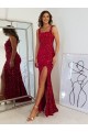 Long Sleeveless Velvet Sequin Burgundy Sheath Prom Dress Colchester