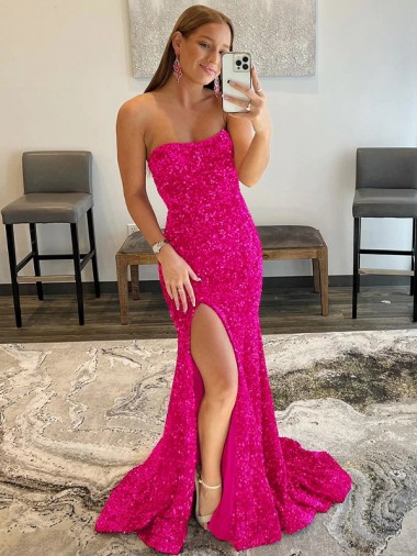 Sweep Train Sleeveless Velvet Sequin Fuchsia Sheath Prom Dress Colchester