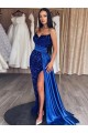 Sweep Train Sleeveless Velvet Sequin Royal Blue Sheath Prom Dresses Colchester