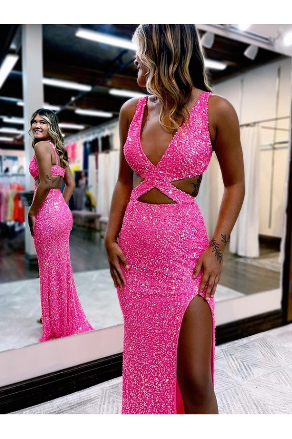 Long Sweep Train Sleeveless Velvet Sequin Sheath Evening Dress Colchester
