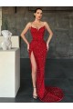 Sweep Train Sleeveless Velvet Sequin Red Sheath Evening Gown / Prom Dress Colchester