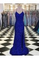 Sweep Train Sleeveless Velvet Sequin Royal Blue Sheath Prom Dress / Evening Gown Colchester