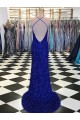 Sweep Train Sleeveless Velvet Sequin Royal Blue Sheath Prom Dress / Evening Gown Colchester
