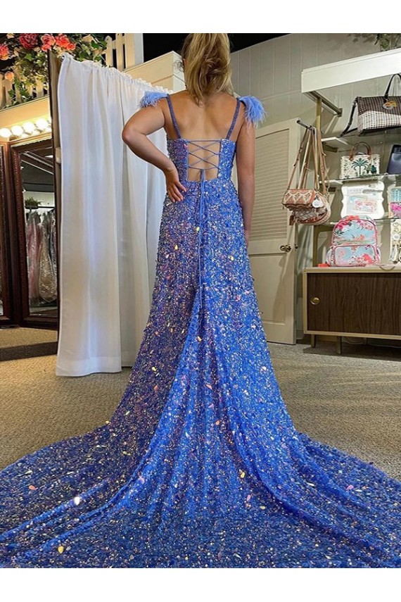 Court Train Sleeveless Velvet Sequin V-Neck A-Line Prom Dress / Evening Dress Colchester