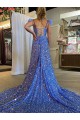 Court Train Sleeveless Velvet Sequin V-Neck A-Line Prom Dress / Evening Dress Colchester