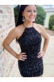 Short Sleeveless Velvet Sequin Black Sheath Prom Dress Colchester