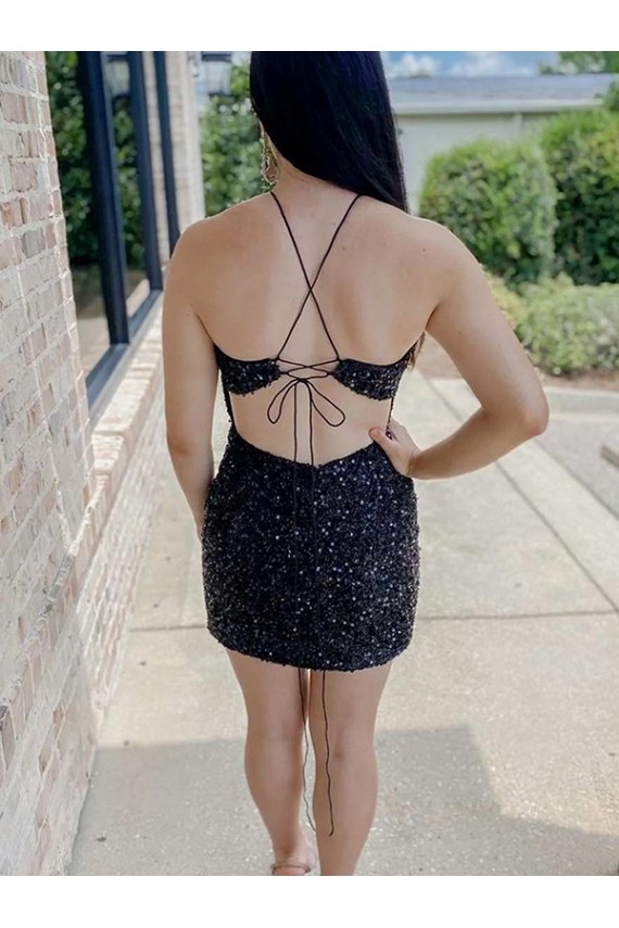 Short Sleeveless Velvet Sequin Black Sheath Prom Dress Colchester