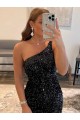 Short Sleeveless Velvet Sequin Black Sheath Prom Dress / Evening Gown Colchester
