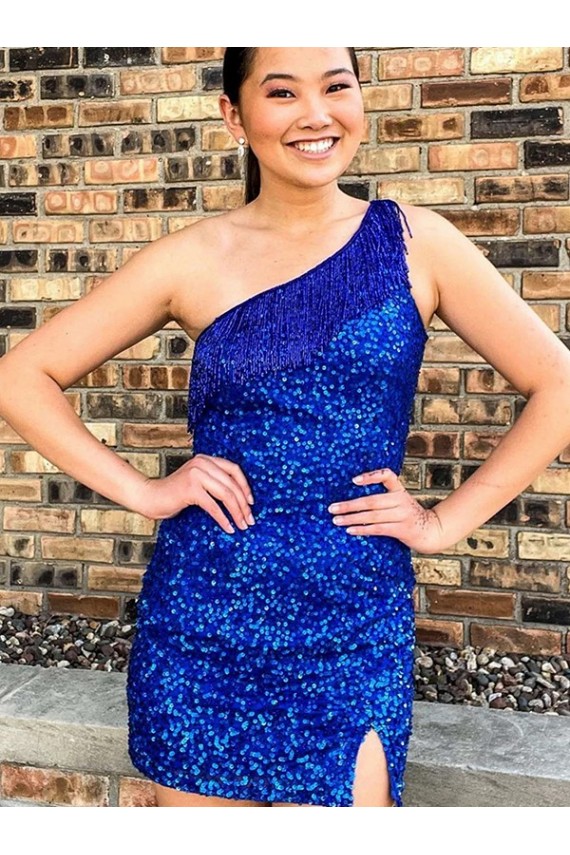Short Sleeveless Velvet Sequin Royal Blue Sheath Homecoming Dresses Colchester