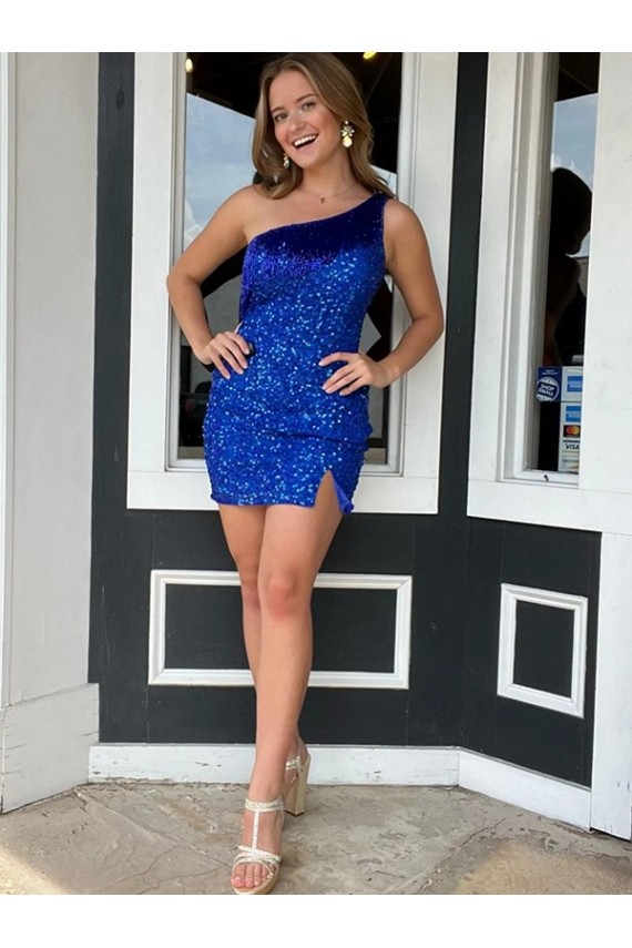 Short Sleeveless Velvet Sequin Royal Blue Sheath Homecoming Dresses Colchester