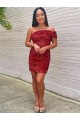 Short Sleeveless Velvet Sequin Burgundy Sheath Prom Dress Colchester