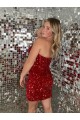 Short Sleeveless Velvet Sequin Burgundy Sheath Prom Dress Colchester