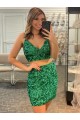 Short Sleeveless Velvet Sequin Shamrock Green Sheath Formal Dress Colchester