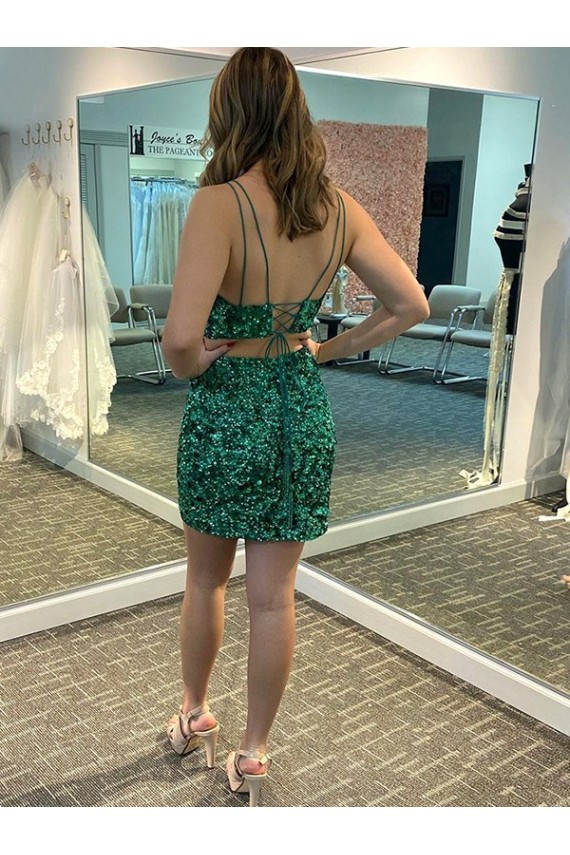 Short Sleeveless Velvet Sequin Shamrock Green Sheath Formal Dress Colchester