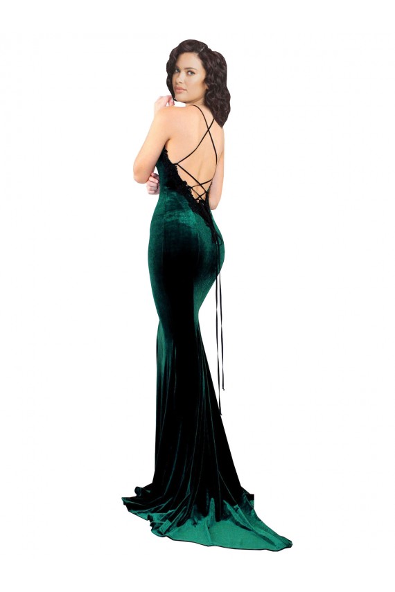 Sweep Train Sleeveless Stretch Velvet Dark Green Mermaid Formal Evening Gown / Prom Dress / Bridesmaid Dress Colchester