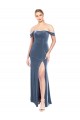 Long Sleeveless Stretch Velvet Dusty Blue A-Line Prom Dress / Bridesmaid Dress Colchester