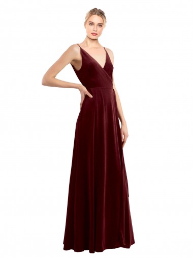Long Sleeveless Stretch Velvet Burgundy A-Line Bridesmaid Dress / Evening Dress Colchester