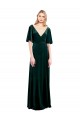 Long Flutter Sleeves Stretch Velvet Dark Green A-Line Prom Dress / Bridesmaid Dress Colchester