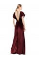 Long Flutter Sleeves Stretch Velvet Burgundy A-Line Prom Dress / Bridesmaid Dress Colchester
