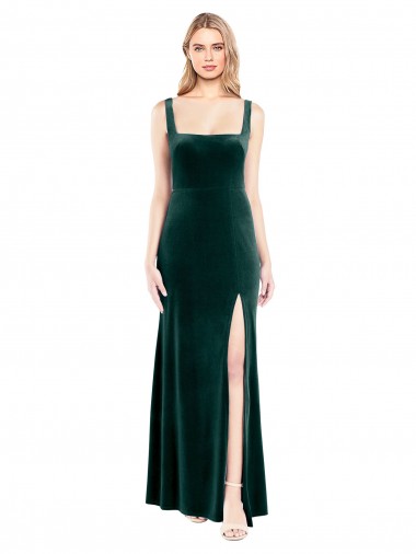 Long Sleeveless Stretch Velvet Dark Green A-Line Prom Dress / Bridesmaid Dress Colchester