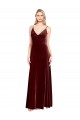 Long Sleeveless Stretch Velvet Burgundy A-Line Black Tie Prom Dress / Bridesmaid Dress Colchester